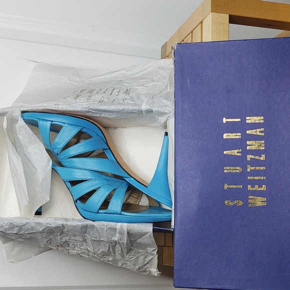 Stuart Weitzman 💙 Turquoise Crostini Danube Kid Leather Sandals, 11M 🆕 - Picture 11 of 12